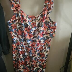 SHEIN Coral and Blue Floral Jumpsuit